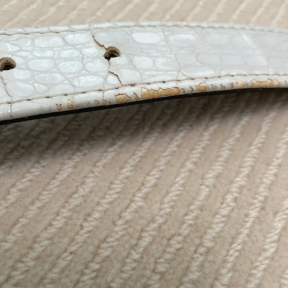 White Leather And Gold Belt With Leopard Medallions